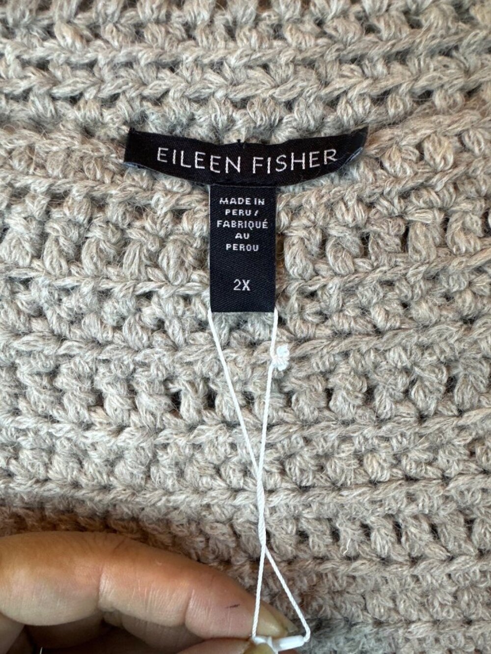 Eileen Fisher 2X 100% Baby Alpaca Knit Sweater Poncho Taupe Beige Peru - Picture 2 of 12